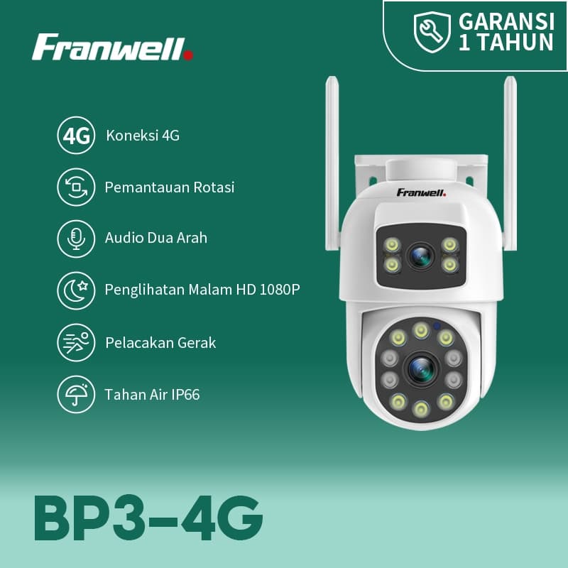 Franwell CCTV Outdoor Tahan Air Kamera 1080P Bisa Putar 355° Audio 2 Arah Pakai Simcard Tanpa WiFi
