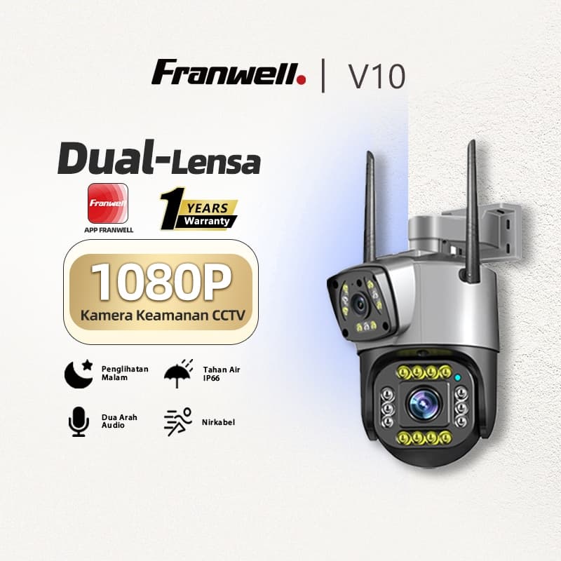 Franwell V10 Kamera CCTV WiFi Outdoor Dual Lensa 1080P | Night Vision | Tahan Air | Audio 2 Arah