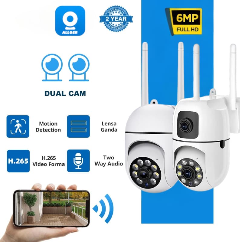 ALLGER CCTV V380 pro IP Lensa Ganda 5MP PTZ Pengawasan 360°Kamera Suara Panorama Voice 1080P HD PTZ Cam Video Recorder IR Night Vision