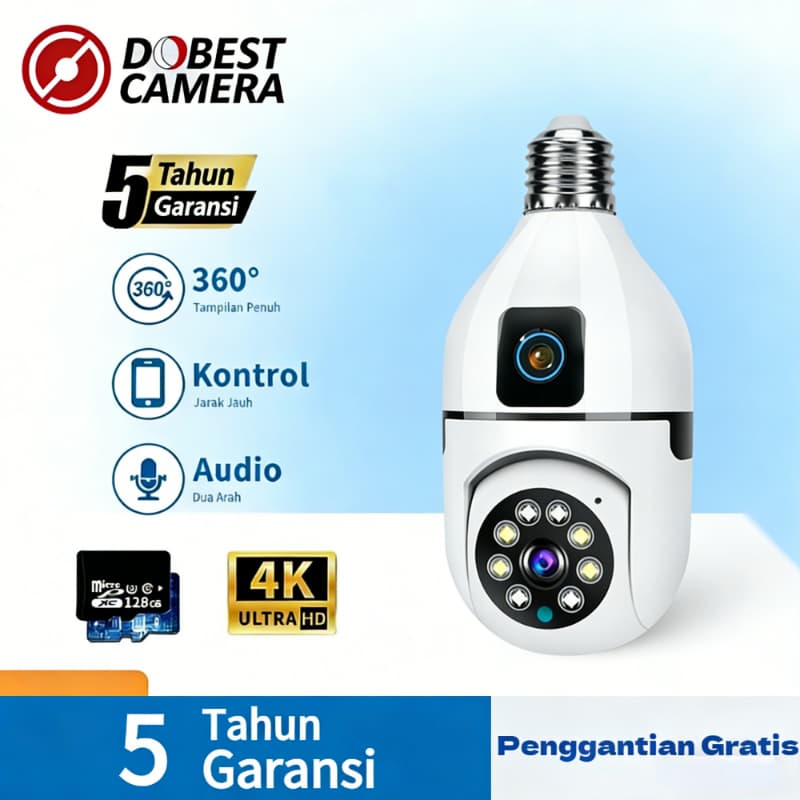 {5 Tahun Garansi} V380 Pro Kamera CCTV Bohlam Dual Lensa 8MP Alarm Deteksi Manusia AI Penglihatan Malam Inframerah
