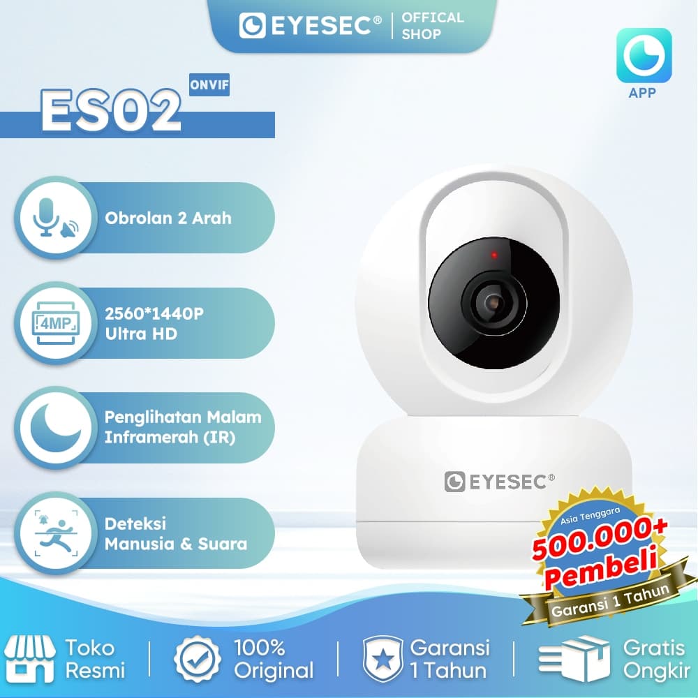 EYESEC IP Camera 4MP Smart CCTV Indoor WiFi 3X Zoom Optik Kamera CCTV ES02 + Micro SD Garansi 1 Tahun